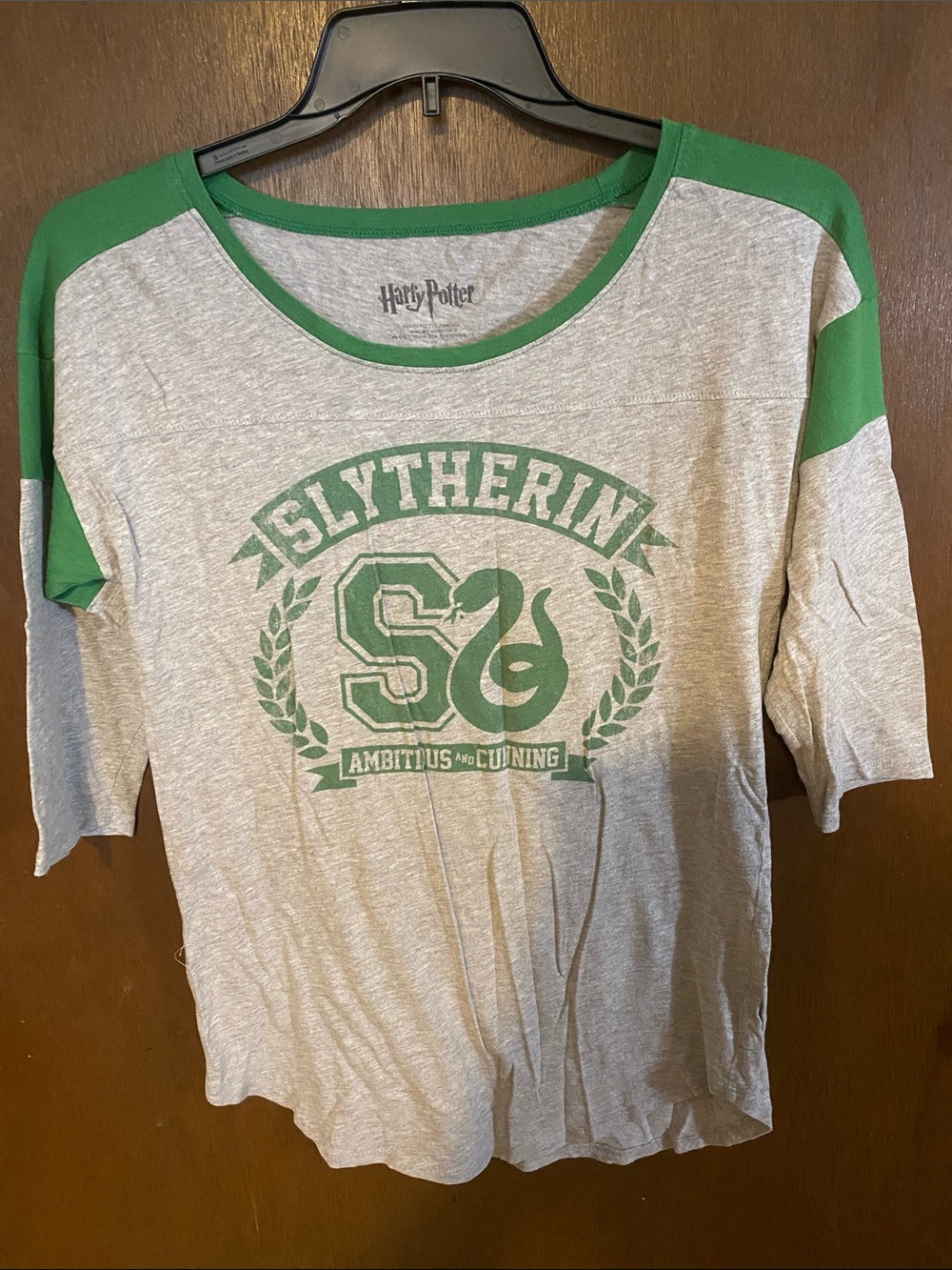 Warner Bros. Slytherin Gray & Green Raglan Tee